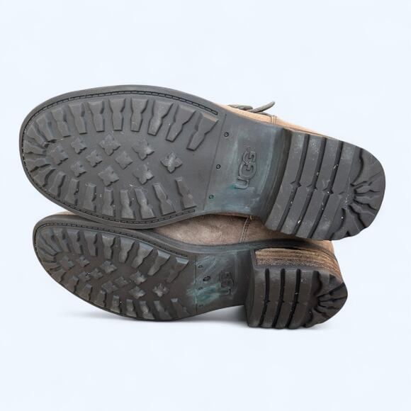 UGG Australia Chaney Brown Moto Engineer Boots Shearling Lined Suede Women's 8.5 - Picture 12 of 15